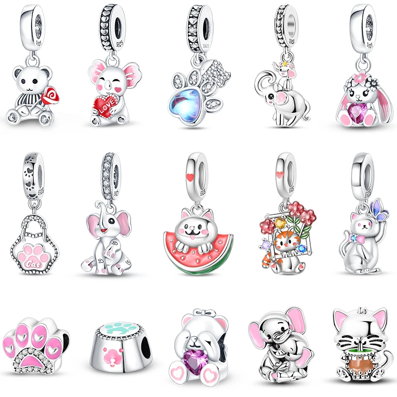 Maiden 925 Sterling Silber Koala Elefant Kaninchen Haustier 3 mm Charms Perlen Anhänger geeignet für Geburtstage feine DIY Schmuck Geschenke