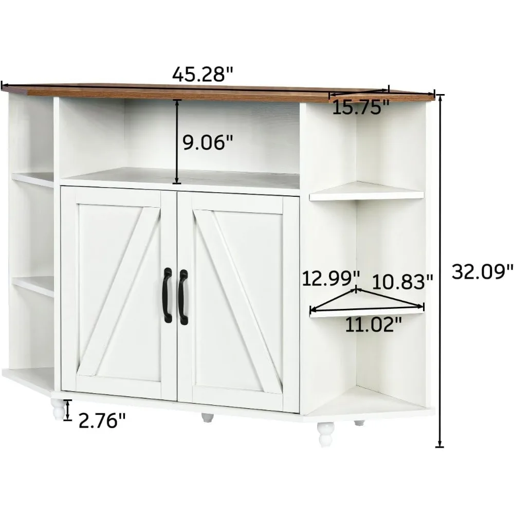 4 Corner TV Stand for 50 Inch TV, Corner Entertainment Center with LED Lights and Adjustable Shelves, Farmhouse