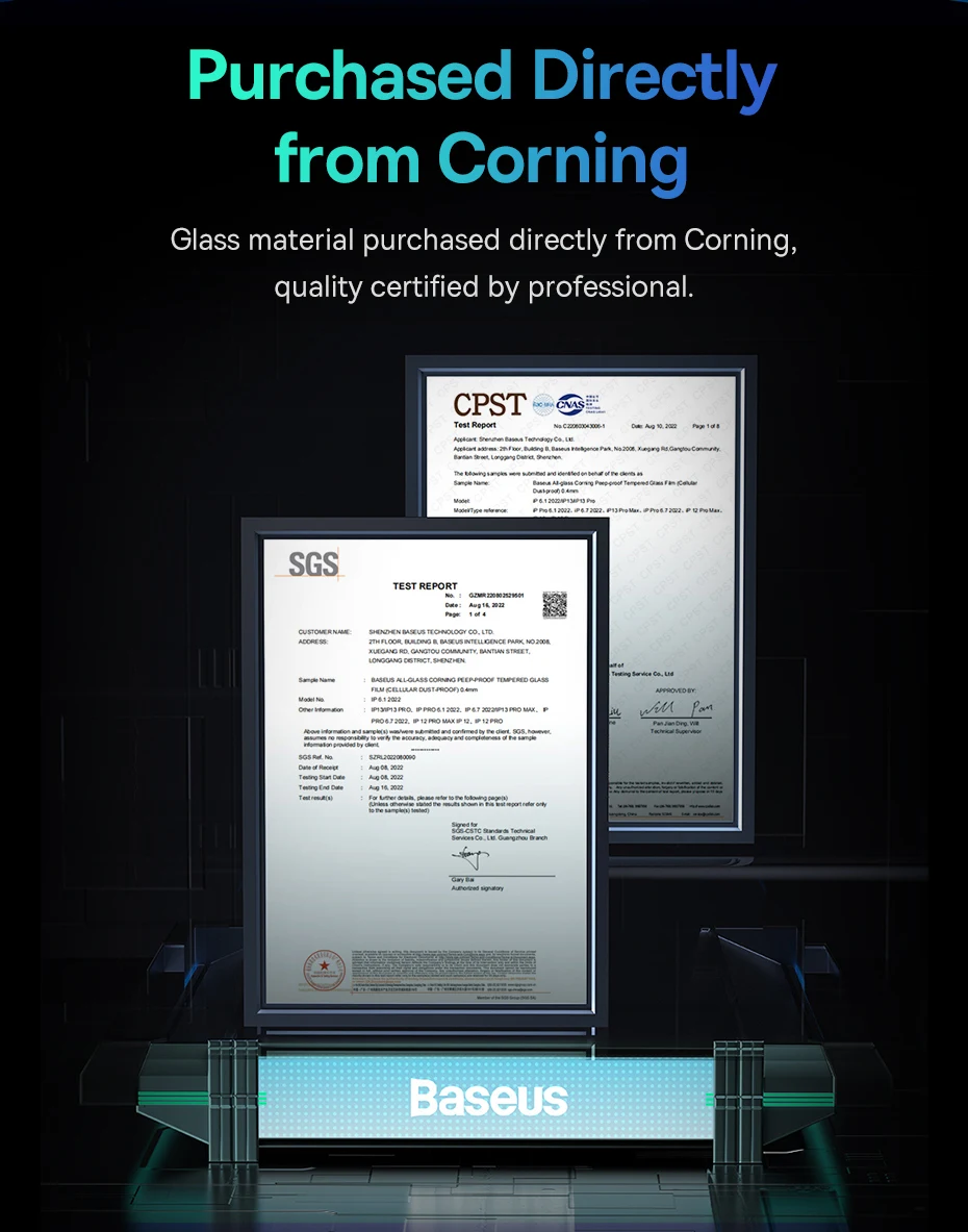 Baseus 0,4 mm Corning gehärtetes Glas für iPhone 17, 16, 15, 14, 13 Pro Max Plus Displayschutzfolie, Anti-Peeping-Auto-Installationsfolie – Detail 2