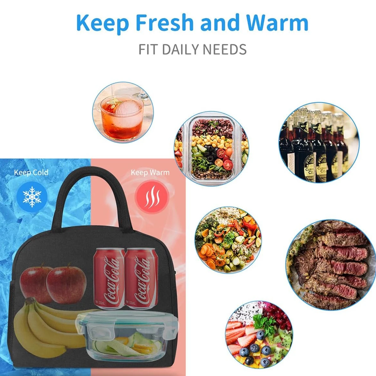 Lunch Bag Pencil Unisex Portable Leak-proof Insulated Large Capacity Food