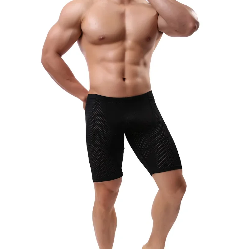 Mens Underwear Long Boxer Bulge Pouch Male Panties Breathable Holes Low Rise Lingerie Shorts Sexy Underpants Boxers