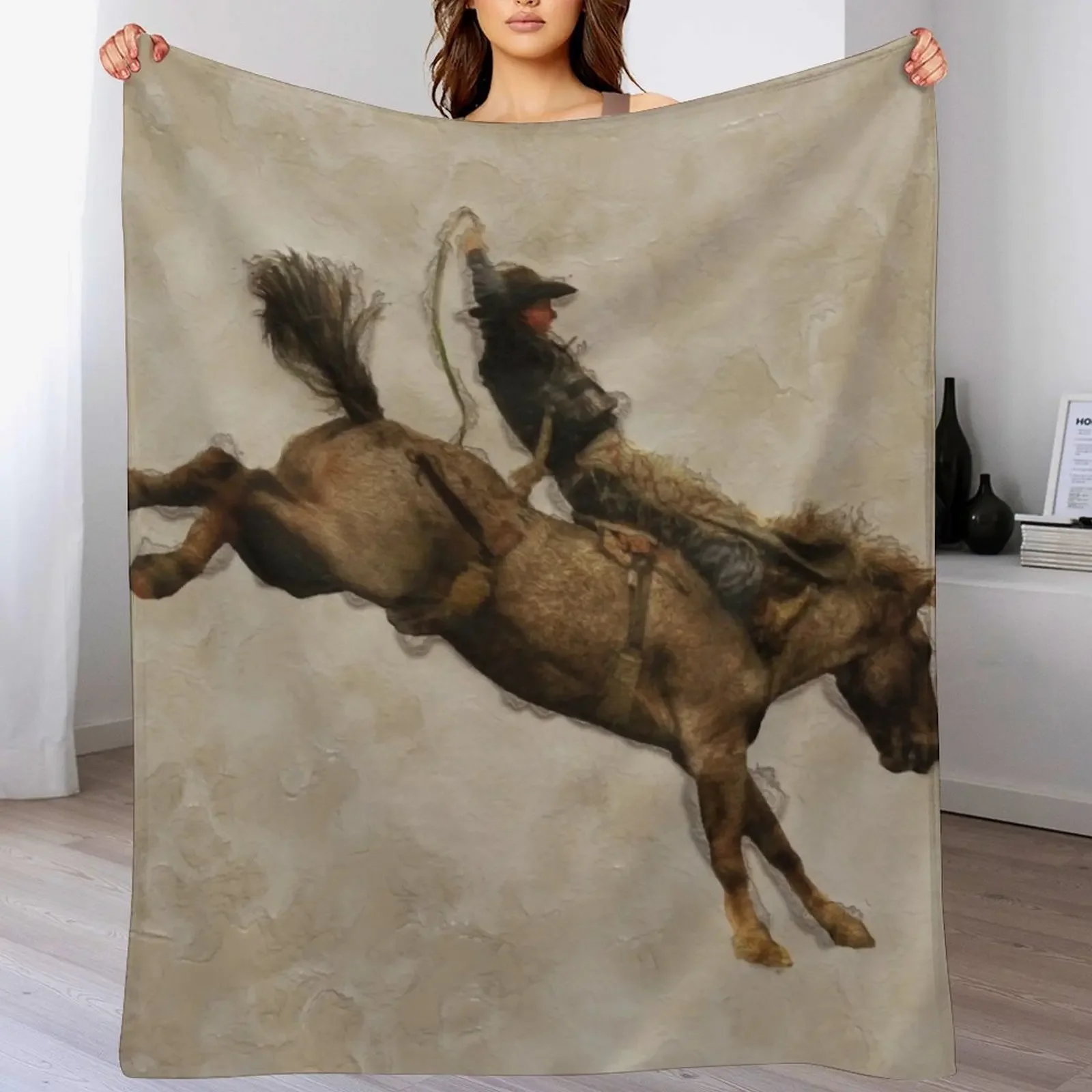 Bucking Bronco Rodeo Cowboy Throw Blanket No Pilling Soft Warm Blanket for Bed