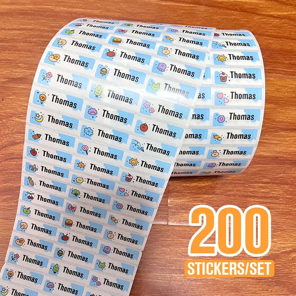 

200pcs Custom Waterproof Transparent Name Tag Sticker Personalized Stickers Children School Stationery First Name Label Decals