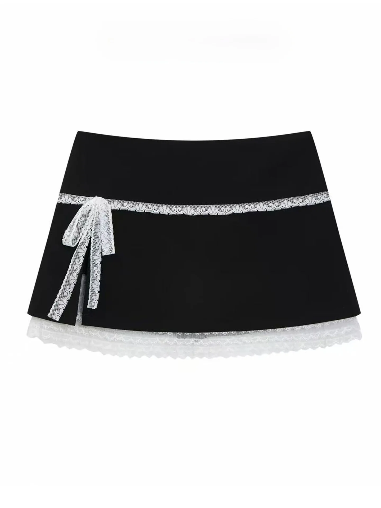 Pure Desire  Knot Lace A-Line  Skirt Women Summer Hot Girl Anti-Light Short Skirt Split High Waist Skirt