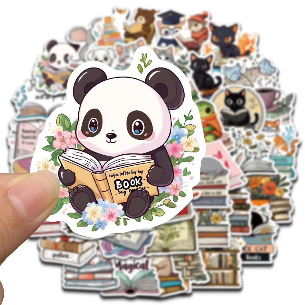50PCS Animal Reading Stickers Notebook Cafe Aesthetic For Laptop Luggage PVC Home Decorative Cafe Waterproof DIY Sticker ﻿