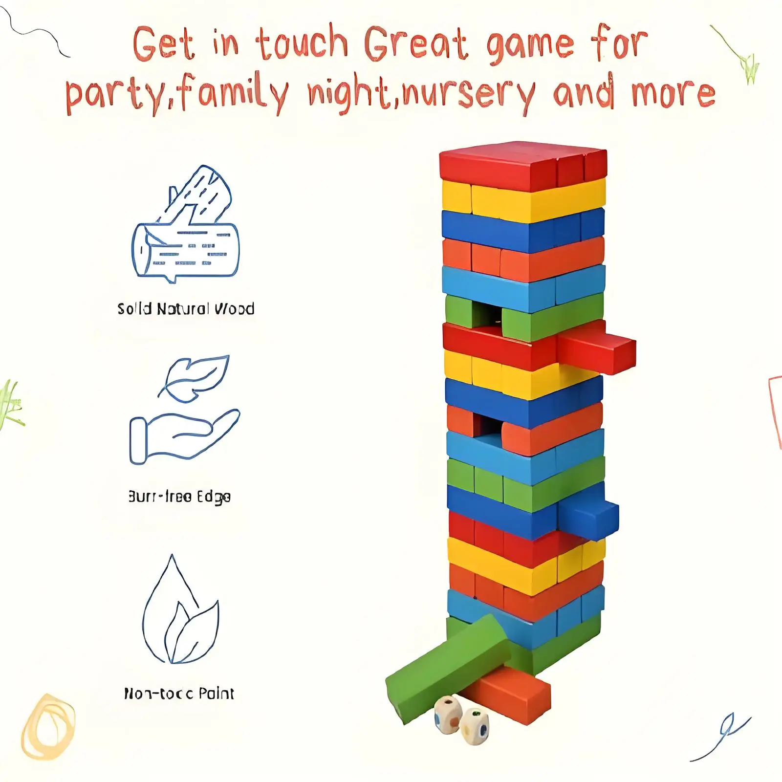 Jogo de empilhamento de madeira de 54 peças, torre de blocos de equilíbrio coloridos para noite de jogo familiar-brinquedo educacional STEM para crianças e adultos