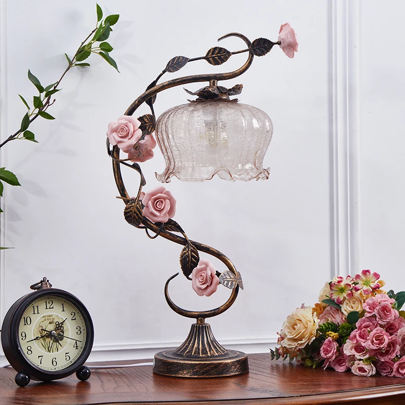 French Vintage Art Table Lamp Medieval Pastoral Rose Atmosphere Living Room Bedroom Atmosphere Ornament