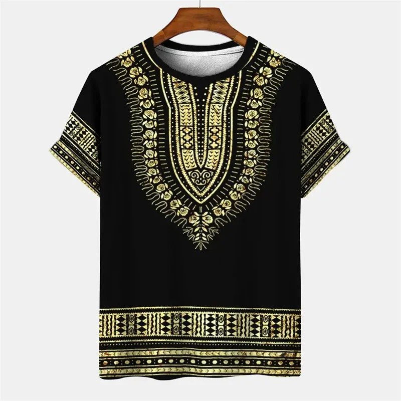 Ethnic Style Pattern T-Shirt Men\'s Vintage African Tradition Stripe 3D Printed T Shirts Street O-Neck Short Sleeve Holiday Tees