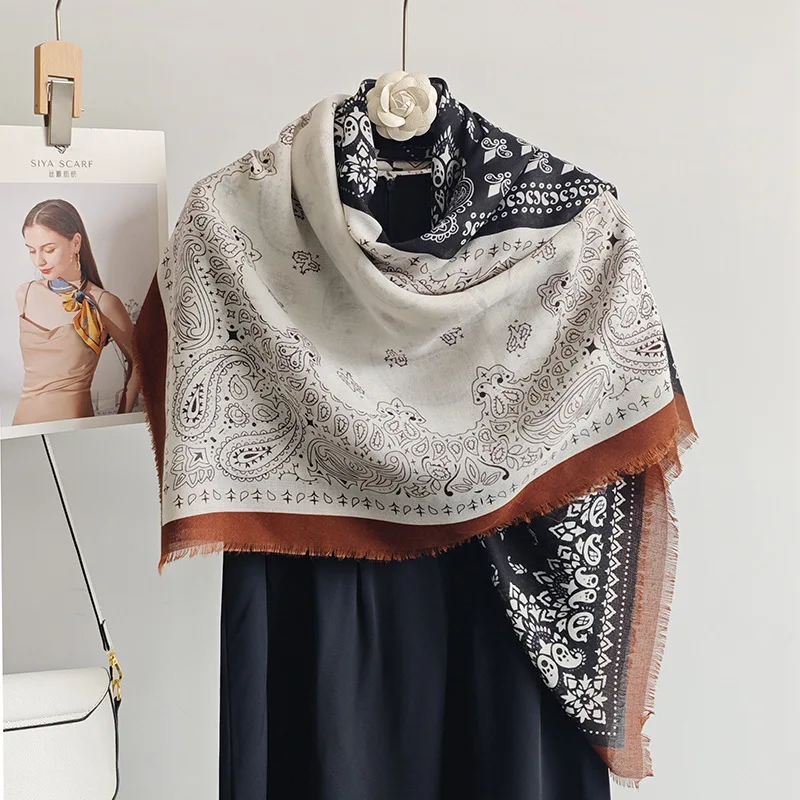 

2025 Cotton Linen Cashew Print Shawl Women - Vintage130CM Square Scarf, Autumn Ethnic hijab, Sun Protection Bandana Wrap