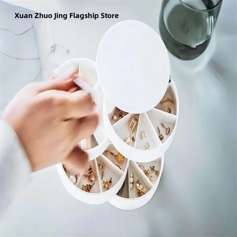 

Скандинавская минималистичная вращающаяся шкатулка для украшений с зеркалом, многослойный органайзер для ожерелий, серег, колец, креативный модный ящик для хранения