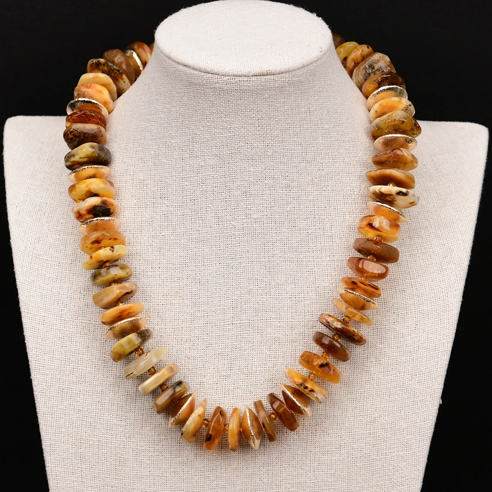 

GG 21" Natural Yellow Amber Smooth Disc shape Wheel Slice Gems Beads Strand Chokers Necklace Handmade For Lady