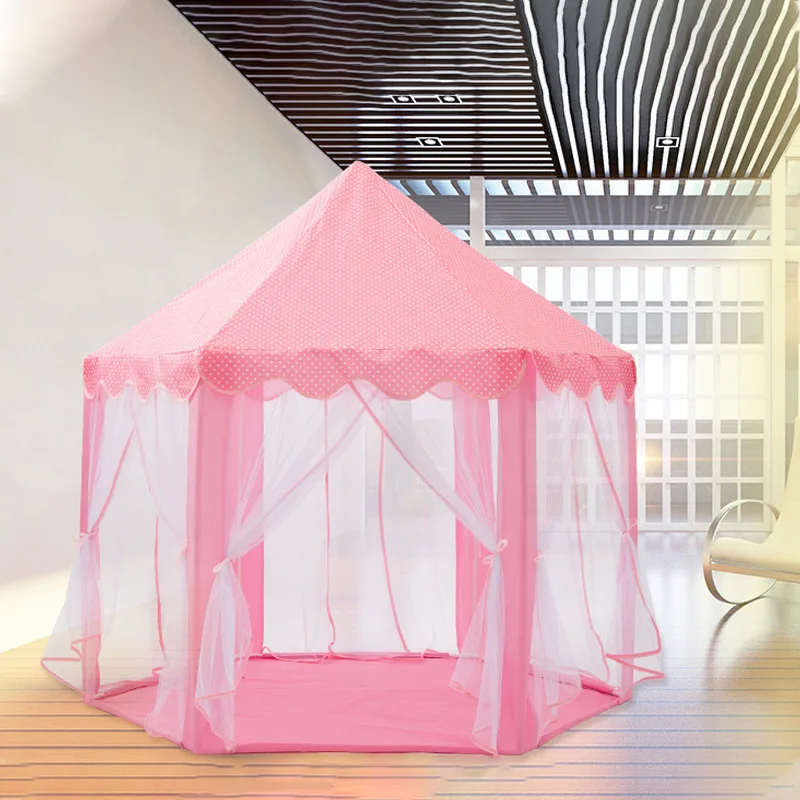 Princess Pink Girl Castle Play House, Portable Kids Toy Tipi Tent, Children Small House Folding Playtent