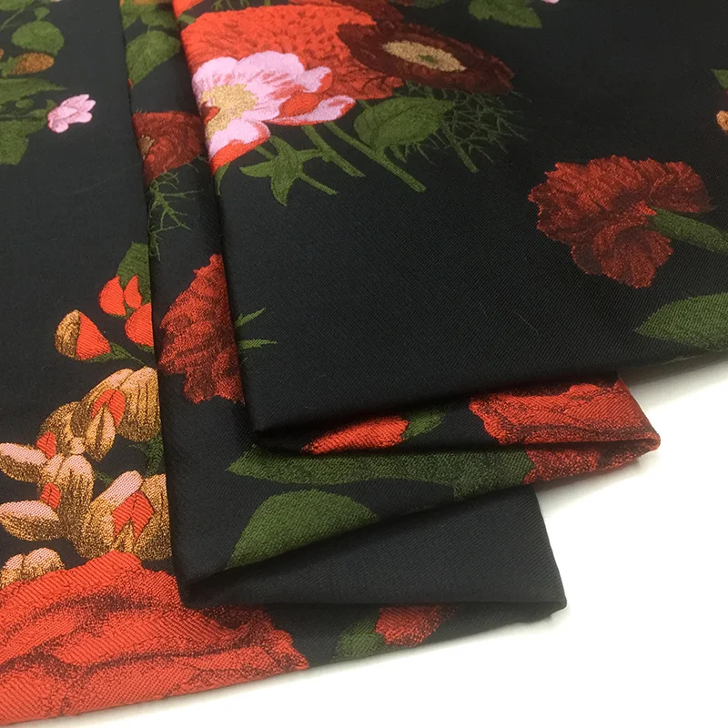 Flower and Bird Jacquard Fabric Dress Cotton Jacket Tang Suit Brocade Windbreaker Cloth by the Yard