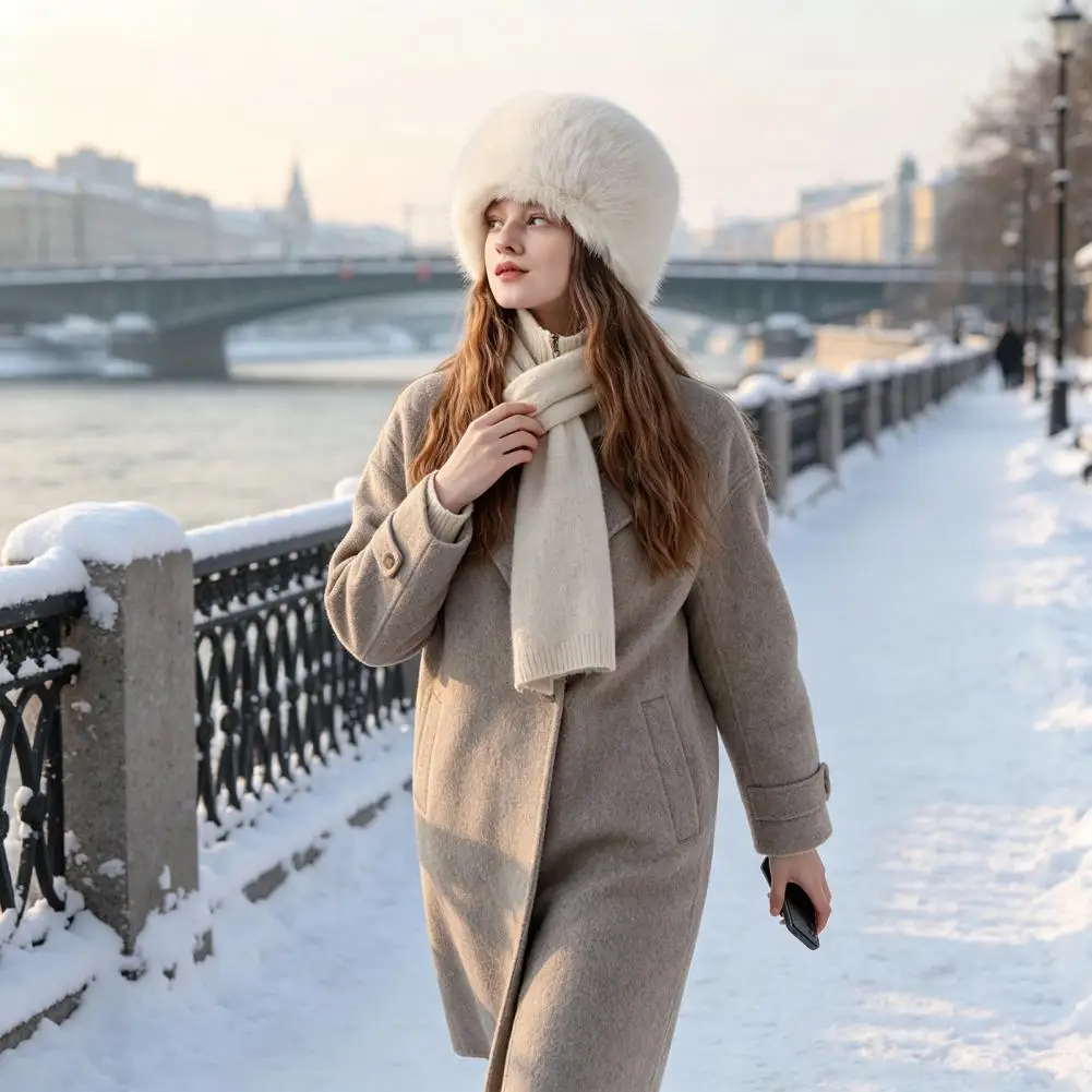 Winter Bucket Hat for Women Women Faux Fur Hat Winter Quilted Lined Bucket Hat Thickened Fluffy Warm Skiing Cap for Weather