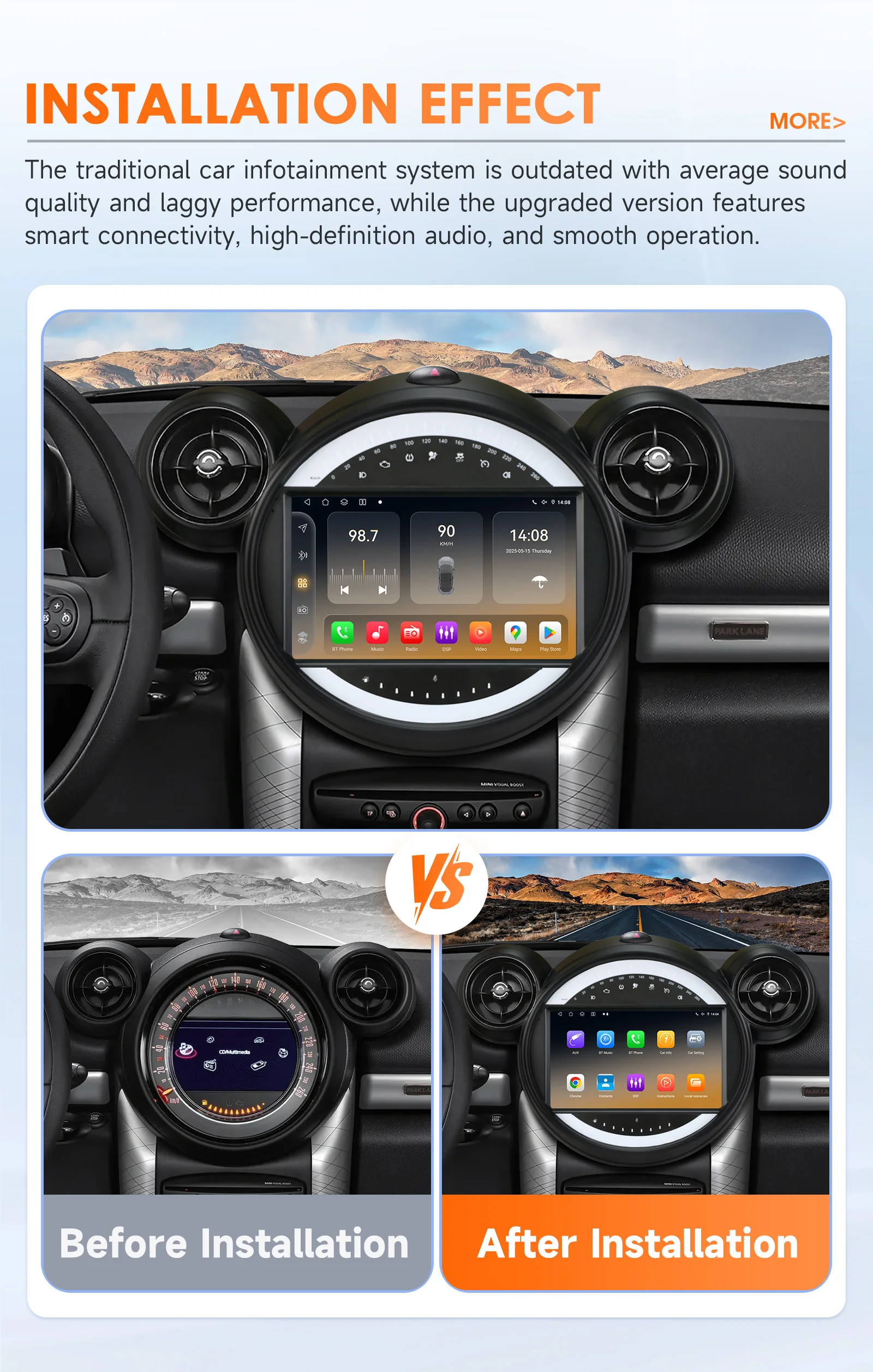 OSSURET 2din Car Intelligent Systems Carplay for BMW Mini Cooper Countryman R56 R60 2011-2013 Android Auto Navi DSP GPS 360 AI