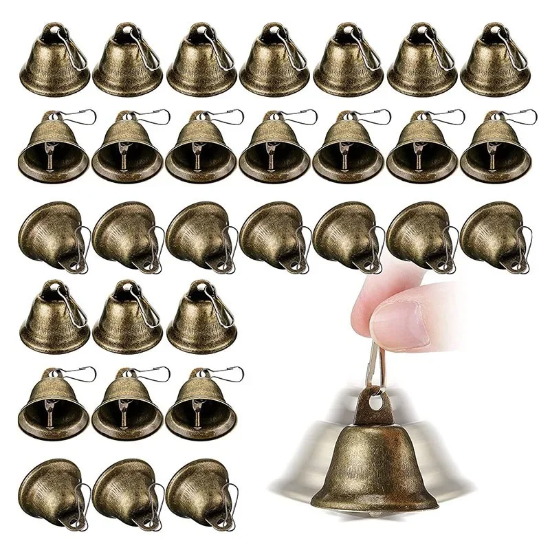 30PCS Metal Vintage Bells 38mm Opening With Spring Hook Pet Training Bells Christmas Bells Decoration Wind Chimes DIY