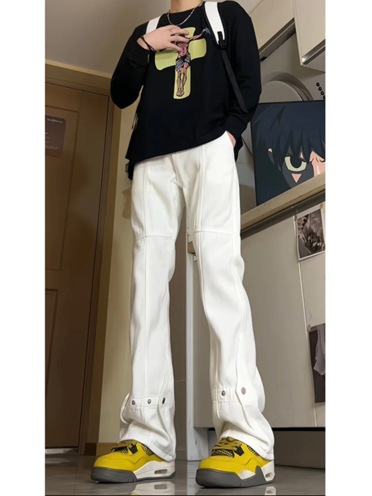 

Мужские джинсы для высоких мужчин: модные, в американском стиле, с заклепками, слегка расклешенные, для уличного стиля, облегающие, с эффектом стройности, премиум-качество