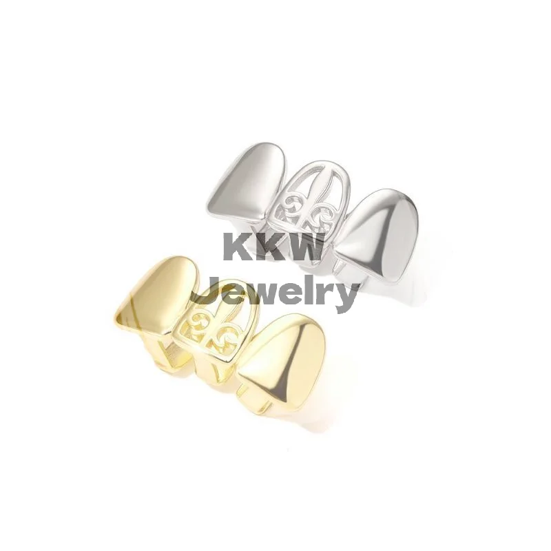 New Arrival Gold Plated Hollow 3 Tooth Upper Teeth Grillz Hip Hop Rapper Jewelry Men Women Cosplay Party Accessory