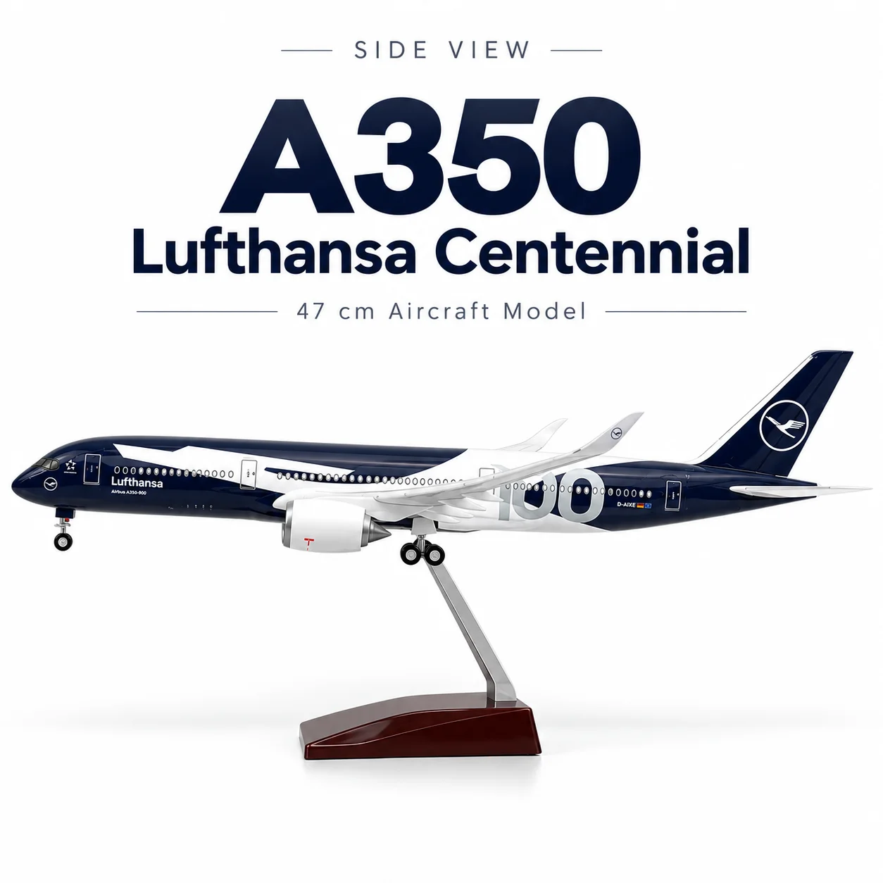 Airbus A350 Lufthansa Model 1:157 Scale 47cm Passenger Jet with Base and Landing Gear Die-Cast Resin Aircraft Toy