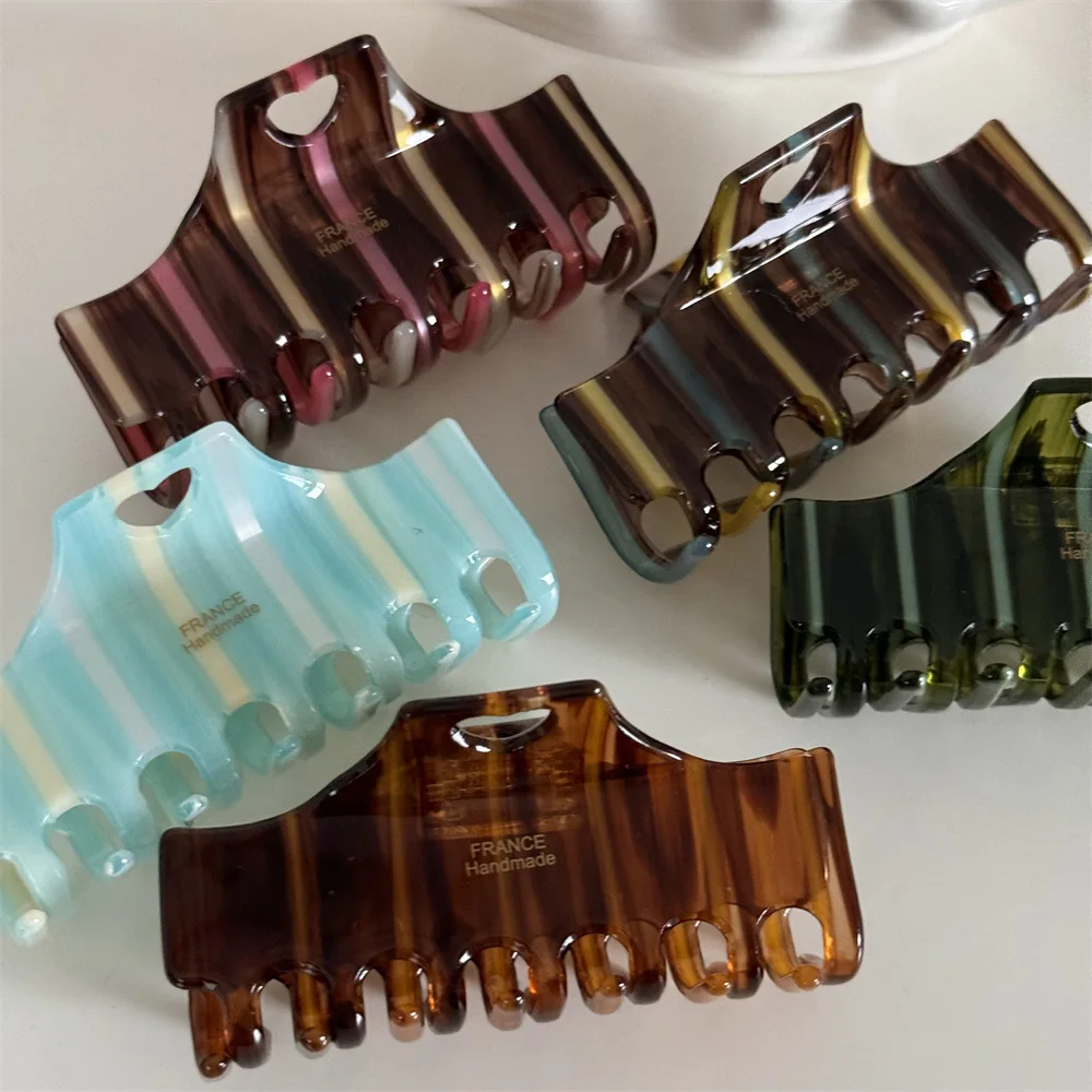 Newly Designed 9CM Geometric Rectangular Large Hair Clip Vintage Acetic Acid Stripe Shark Clip Hair Accessories