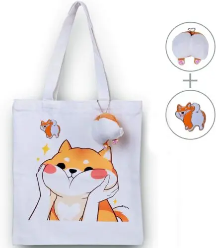 Sindax Womens Tote Bag with Inner Pocket and Zipper, Shiba Inu Corgi Dog Cute