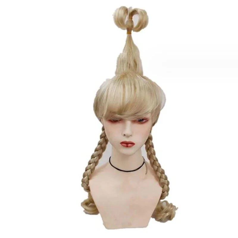 Funny Halloween Party Props Cosplay Green Monster Cindy Lou Who Wig Ponytail Hair Heat Resistant Synthetic Wigs for Women