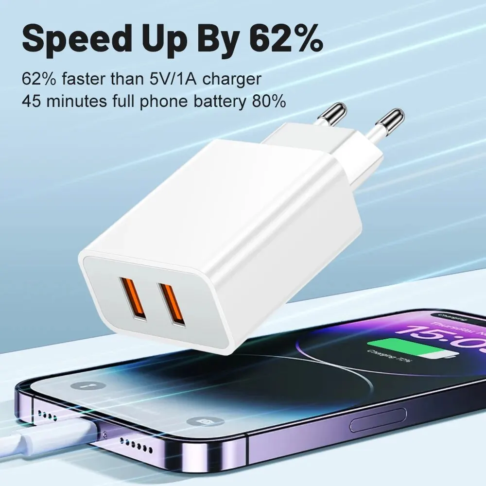 2.4A 2 USB Fast Charger Mobile Phone EU/US/UK Plug Wall Adapter Charging Travel Chargers For Samsung Huawei Xiaomi