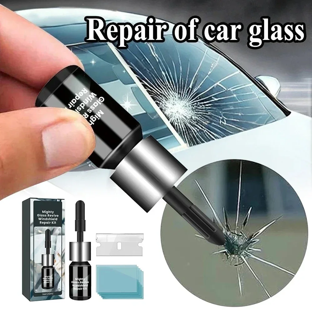 Car Windshield Repair Kit for Long Crack & Bullseye Star-Shaped Damage, Auto Glass Repair Resin Tool with Crack Pull Hook