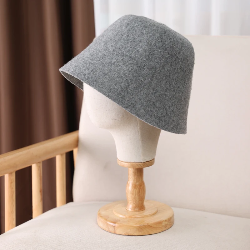 100%Pure Wool Women\'s Bucket Hat Korea Fashion Vintage Fisherman Panama Cap Autumn Winter Warm Soft  Foldable Wollen Chapeau