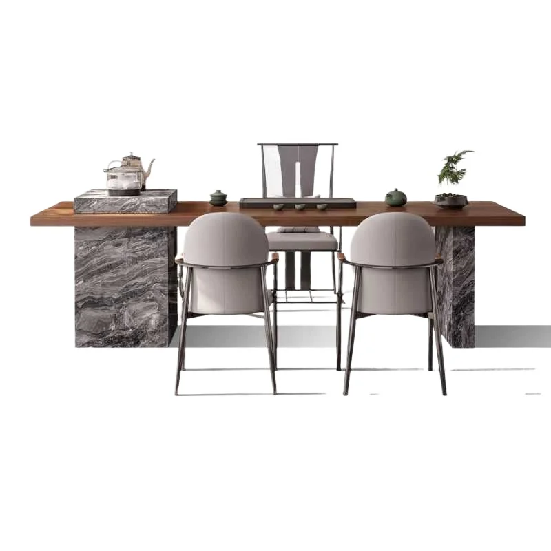 Light luxury modern solid wood rock slab large board tea table high-end home villa medieval style office meeting guests