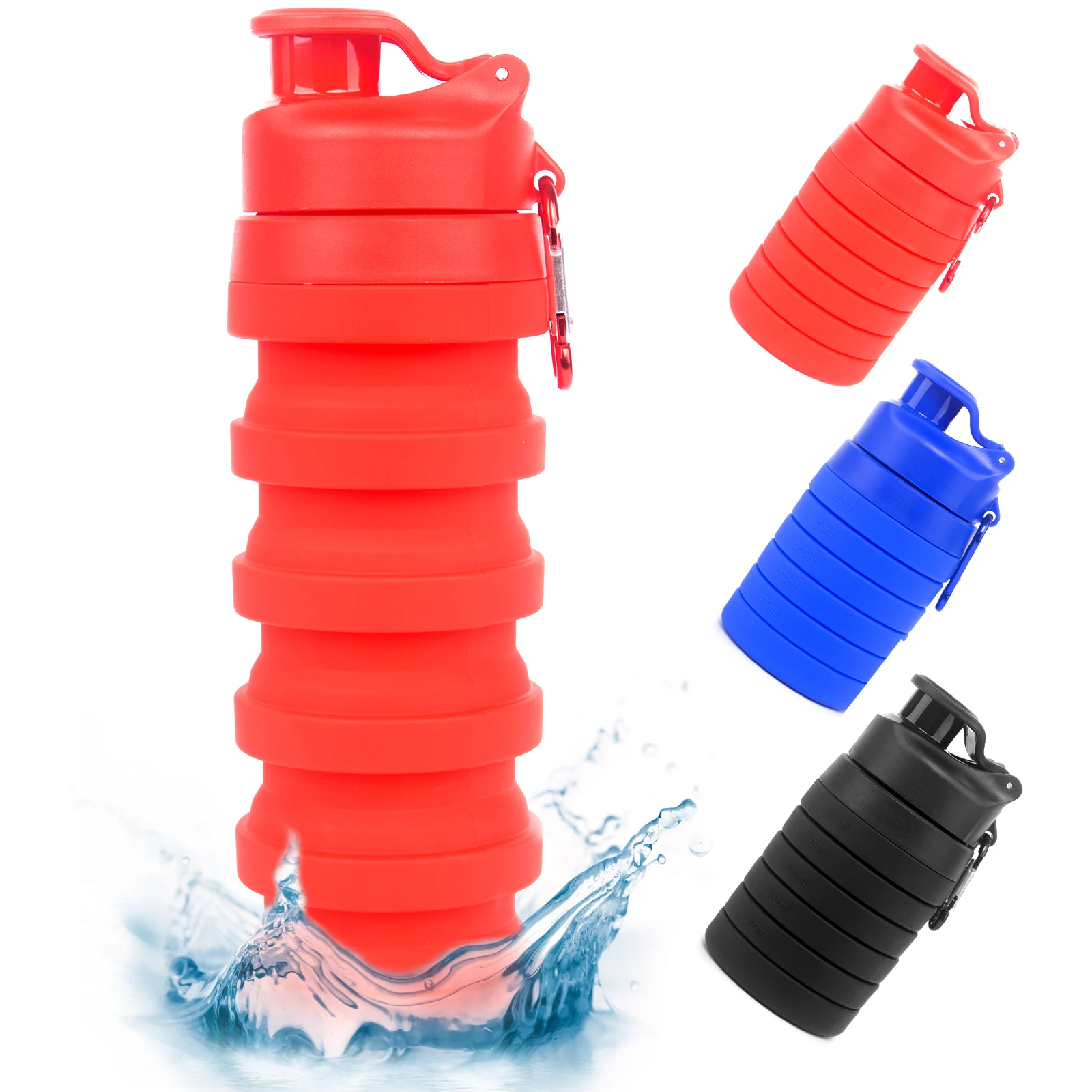 1 PC Red 500ML Portable Foldable Silicone Water Bottle Folding Gym Water Bottles Food Grade