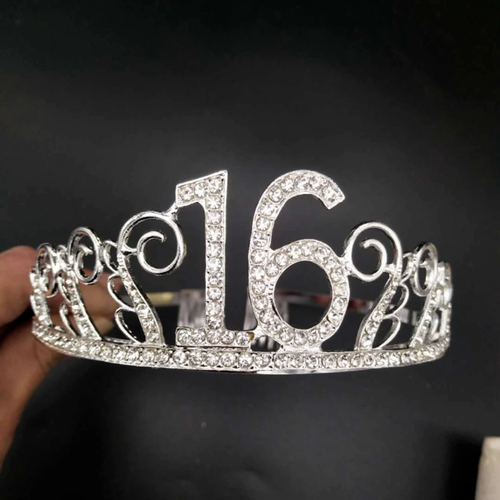 

1 set 1 Set 16 Rhinestone Crown Hair Comb Birthday Party Sash Crystal Decorative Head Tiara Accessory Queen Birthday Decoration