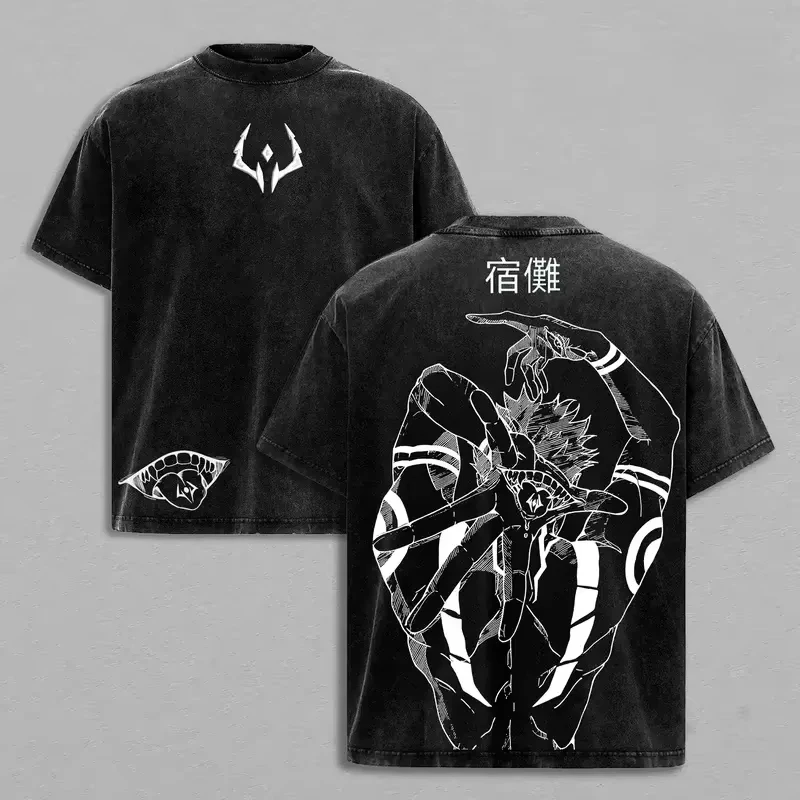 Ryomen Sukuna Print T-Shirt Anime Jujutsu Kaisen Herrenbekleidung T-Shirt Retro Washed T-Shirt Harajuku Herren 2026 Sommer Neue Oberteile