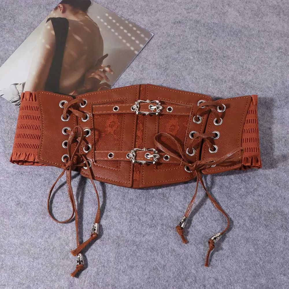 

Готический регулируемый корсет-пояс с кружевом и цветочным узором, эластичный кожаный пояс-корсет для женщин, утягивающий широкий пояс для талии