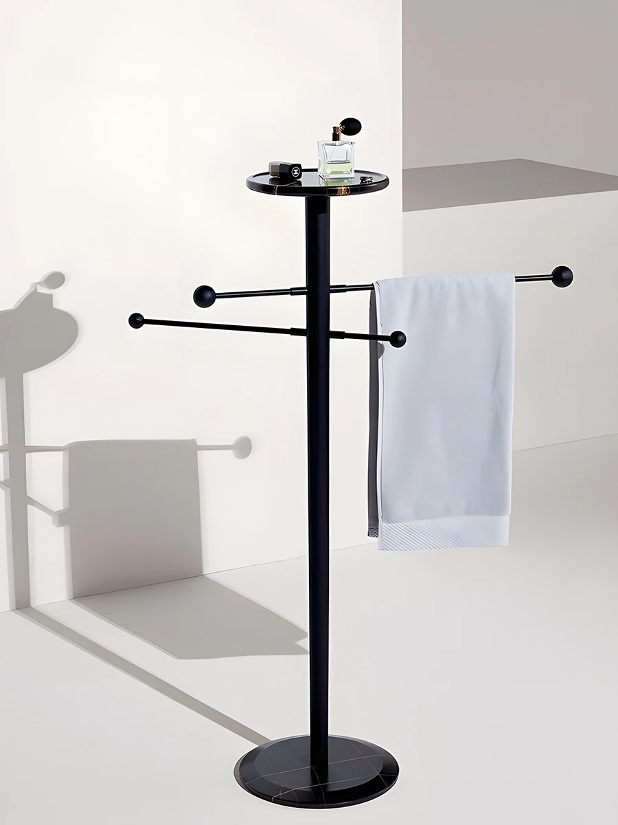 Modern bathroom floor-mounted mobile marble towel rack bathroom bracket light luxury simple wind wooden towel rack