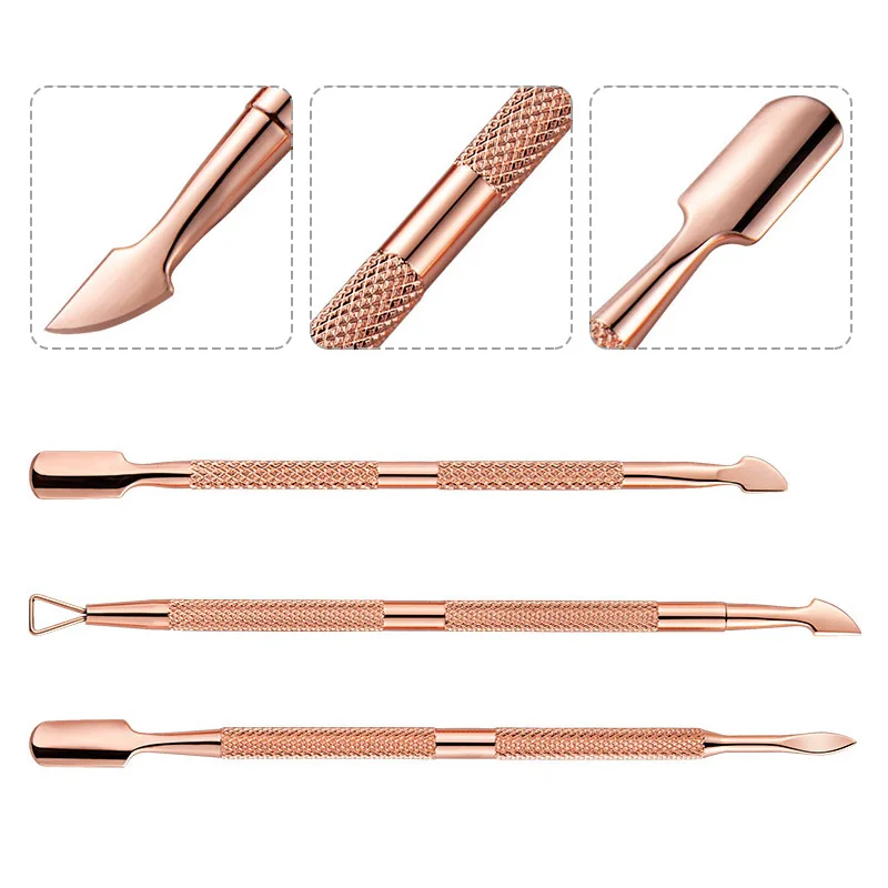 Rose Gold Edelstahl Häutchen Pusher Abgestorbene Haut Push Remover Nipper Scissor Für Pediküre Maniküre Set Nail art Reiniger Werkzeug