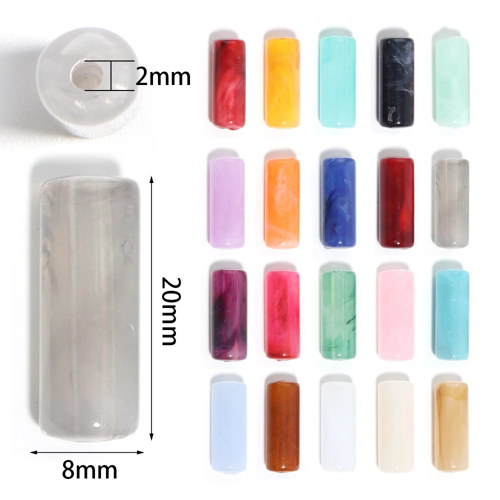 50Pcs/Lot 8x20mm Double Color Acrylic Beads Tube Shape Spacer Loose Bead For DIY Charm Crafts Ornament Making Beaded Accessories