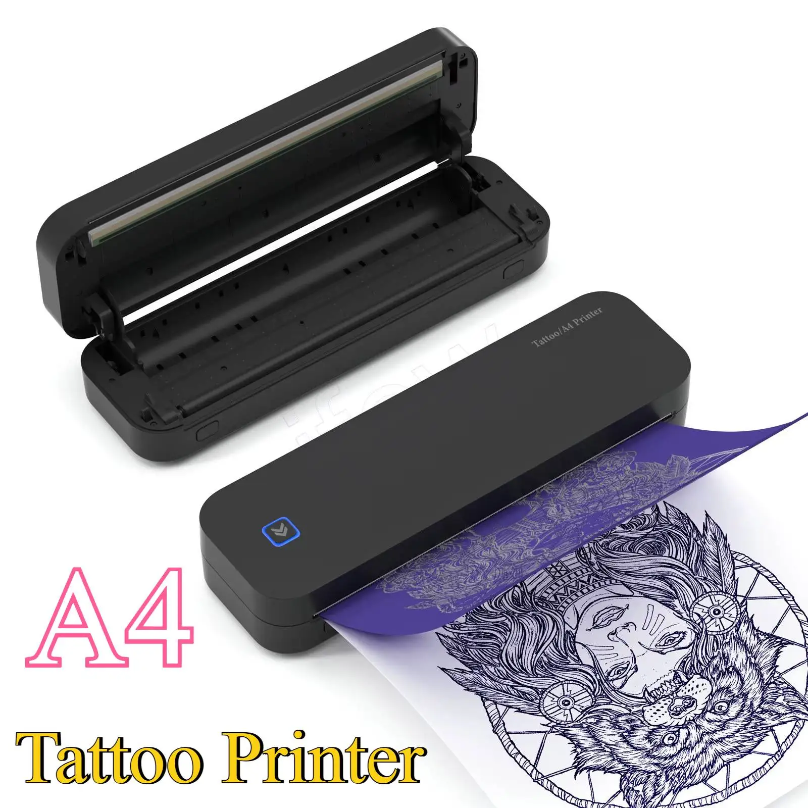 

Tattoo Stencil Printer Portable Tattoo Print Wireless Thermal Printer Inkless Bluetooth Photo PDF Document Memo Note Printing A4