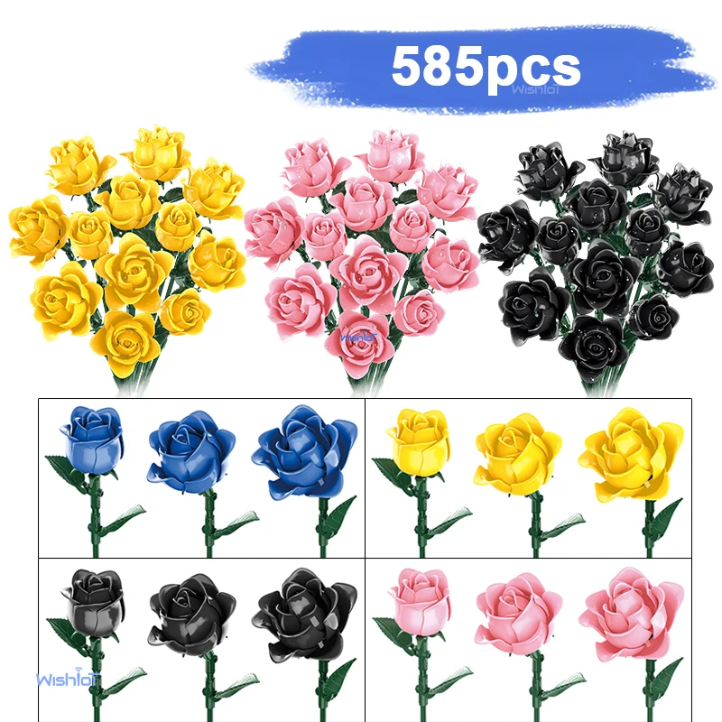 

12 цветочных строительных блоков, имитация букета, модель цветка, кирпичи, романтические подарки для взрослых, украшение для рабочего стола, детские игрушки «сделай сам»