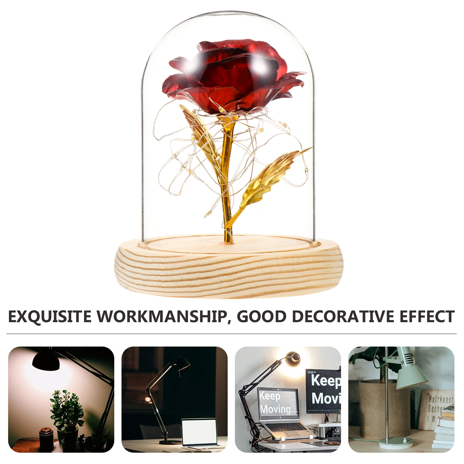 

Compact Size Glass Foil Rose Decorative Desk Ornament Retro Style Glass Foil Rose