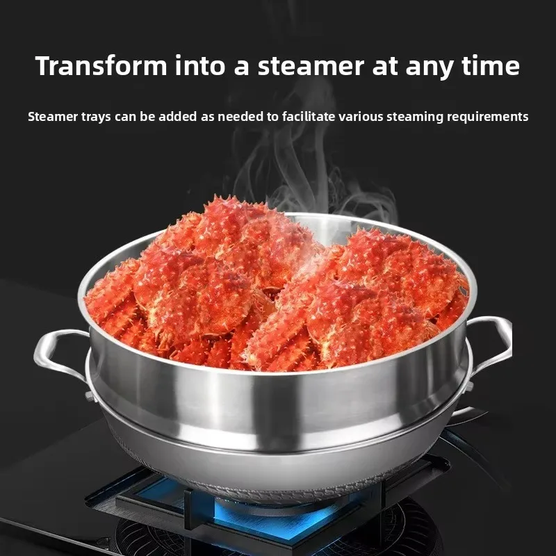 b30 binaural stainless steel wok non-stick flat bottom large household cooking less oil fume uncoated double-sided screen