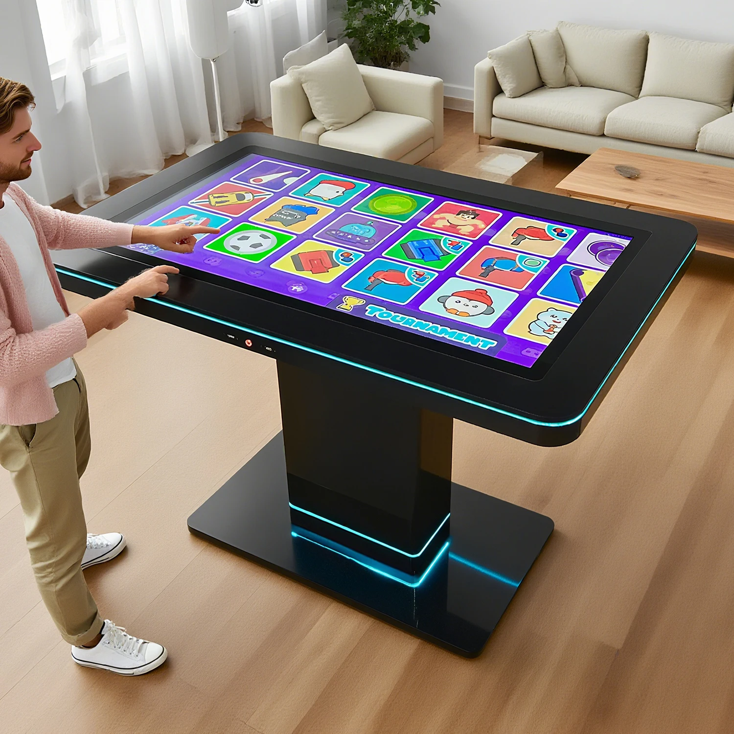 

Support Customization 43 Inch T Shape Interactive Capacitive Multi Touch Screen Game Table Waterproof with Wireless Charger