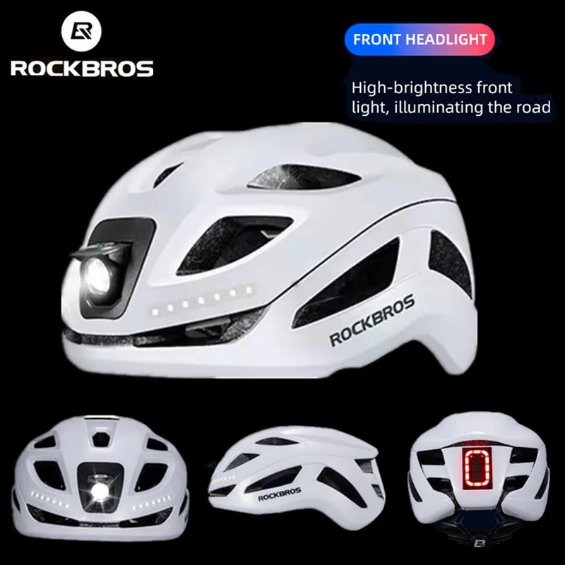 ROCKBROS Cycling Helmet Rechargeable Bicycle Light Helmet Type-C Charging Adjustable MTB Safely Mountain Road Scooter Helmet