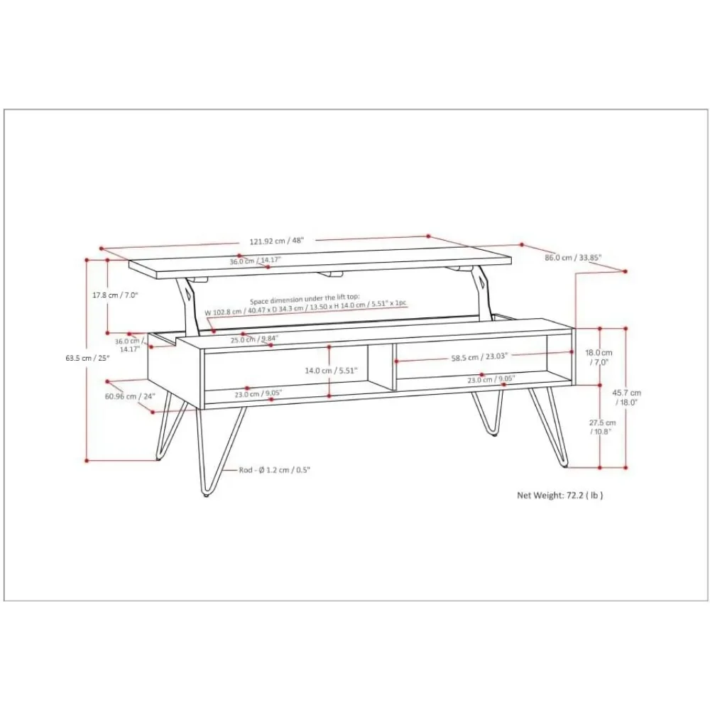 Couch tisch, massives Mango holz und Metall 48 Zoll breit Rechteck industrielle Lift Top Kaffee tische in natürlichen, Couch tisch