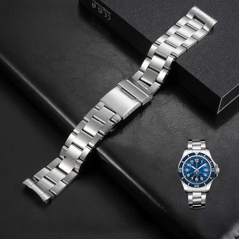 

Совместим с часами Breitling Avenger со стальным ремешком, мужской браслет Super Ocean из цельной нержавеющей стали, изогнутый, 22 мм.