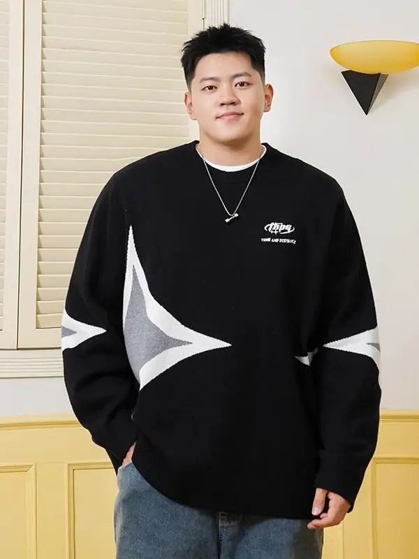 

Модный мужской вязаный свитер большого размера, повседневный свободный круглый свитер Ne Overhead Color Blo, лоскутная зимняя модная уличная одежда для отдыха