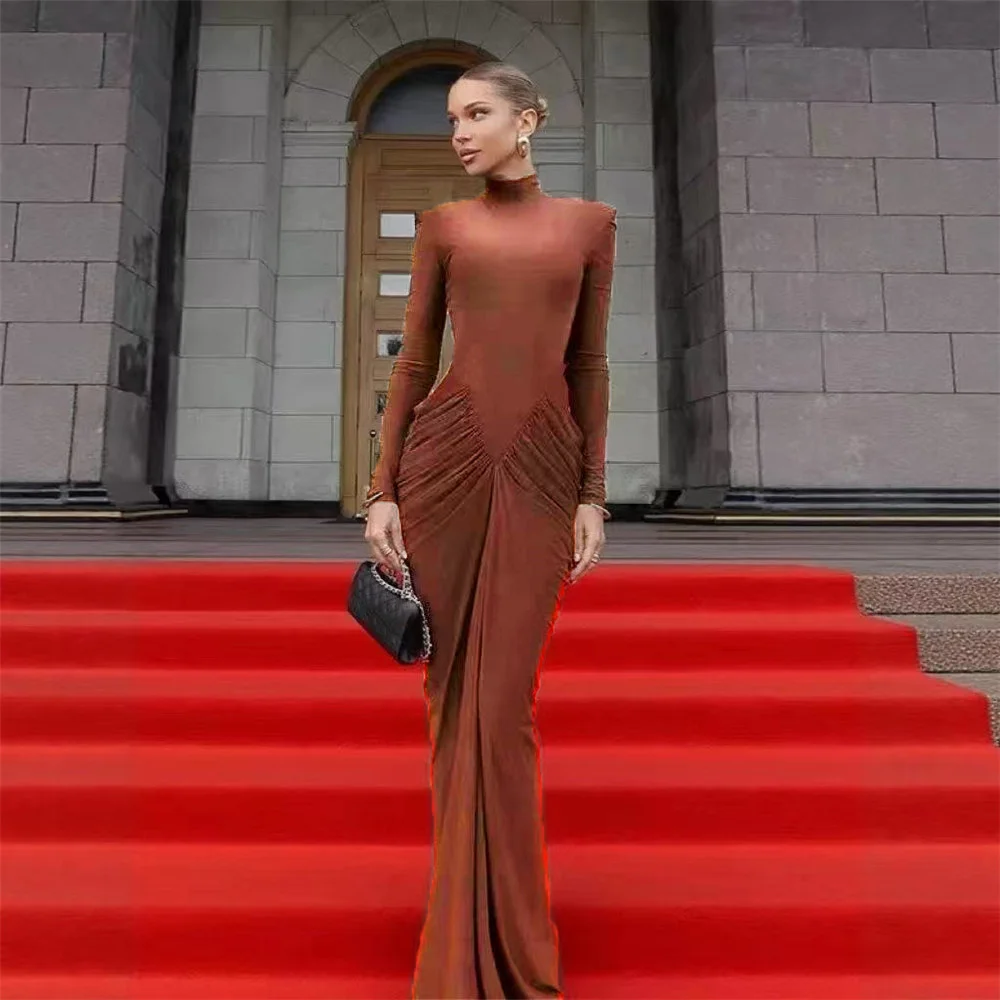 Abito da sera da donna estivo 2026, corsetto elasticizzato, abito lungo elegante a collo alto, nuova moda Y2K, pieghe, reggiseno per abito da festa