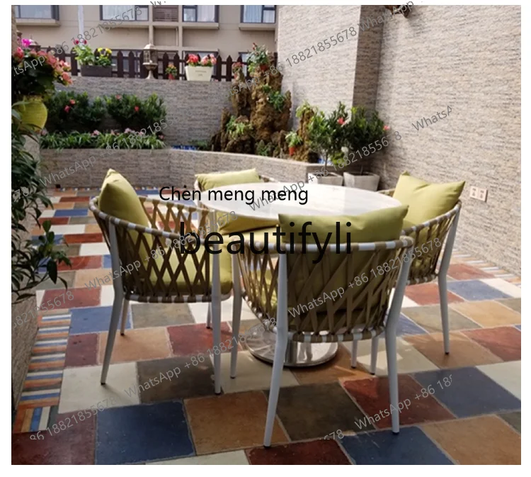 X Outdoor Leisure Table and Chair Set for Courtyard Terrace, Waterproof and Sunproof Rattan Villa Open-air Garden Table and Chai
