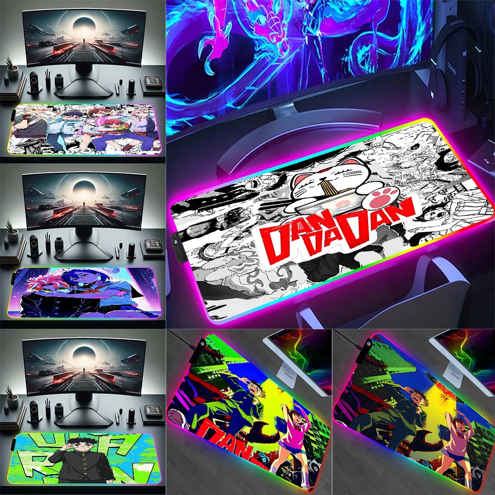 

Коврик для мыши с RGB-подсветкой D-Dandadans для геймеров, светящийся в темноте, резиновый, для ПК, игровой, с LED-подсветкой