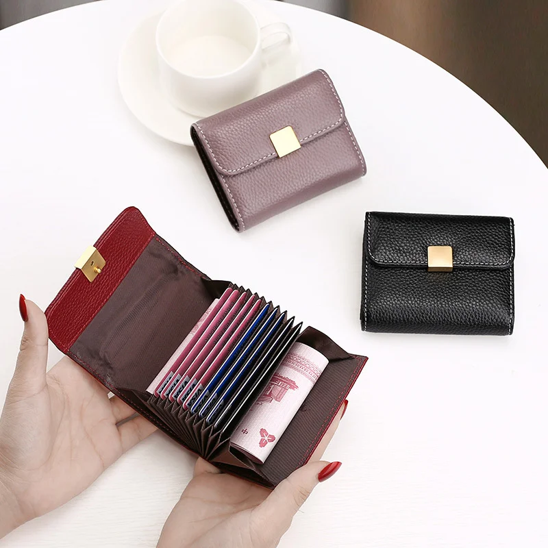 Women Cards Holders Short Genuine Leather Coin Purse Business Zipper Card Case Organizer Wallet Fashion Anti Demagnetization